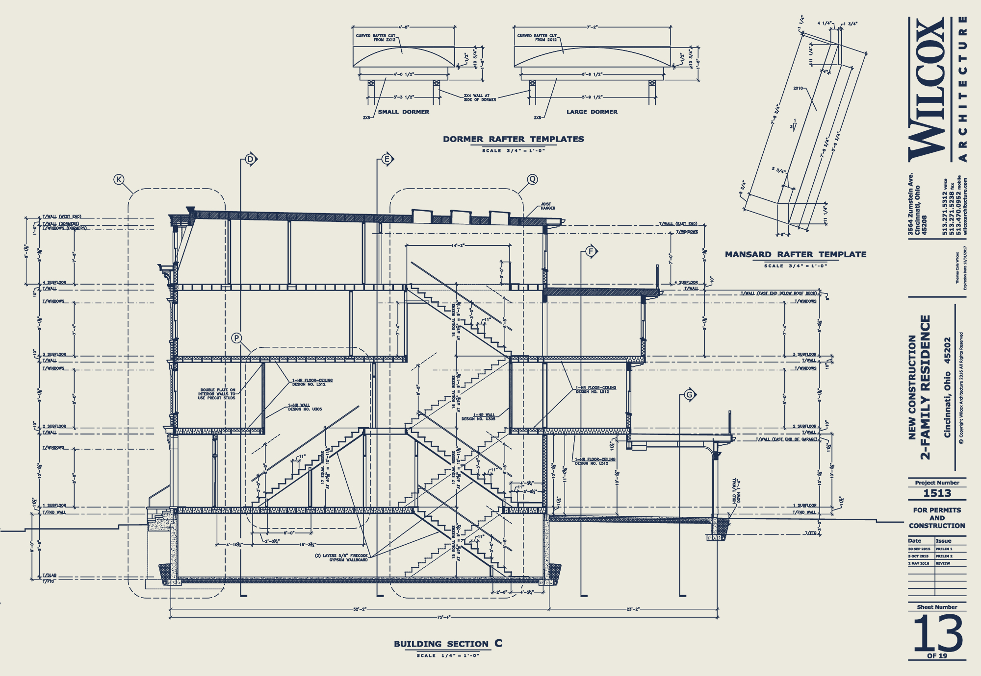 Wilcox Architecture building section drawing detailing stairways Residential Architecture